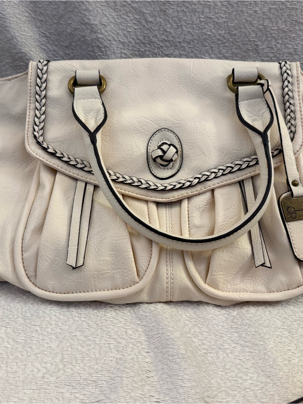 Jessica Simpson Cream Braided-Trim Shoulder Bag